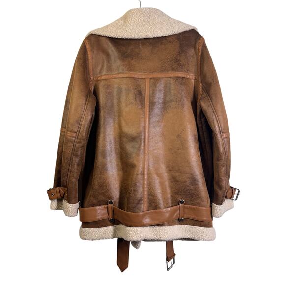 AVEC LES FILLES Coat Large Faux Leather Shearling Moto Jacket Notched Collar - Picture 5 of 15